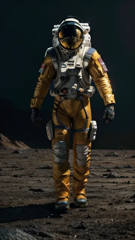 A highly detailed, hyper-realistic astronaut walking on the surface of Mercury, wearing a stylized spacesuit, dramatic lighting, cinematic composition, moody color palette, intricate details, 8k, photorealistic, (best quality,4k,8k,highres,masterpiece:1.2)...