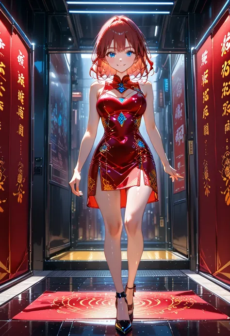  shiny black china dress,、Staring at the floor、 girl、Rei Ayanami、 on the sofa、 popup:3.0、 Soryu Asuka Langley、 short hair 、 stockings、(((Straight hair 、Cleavage emphasis、 popup:3.0、 thin legs、 blue eyes、 Cool Smile 、detailed hand and foot drawing、 small no...