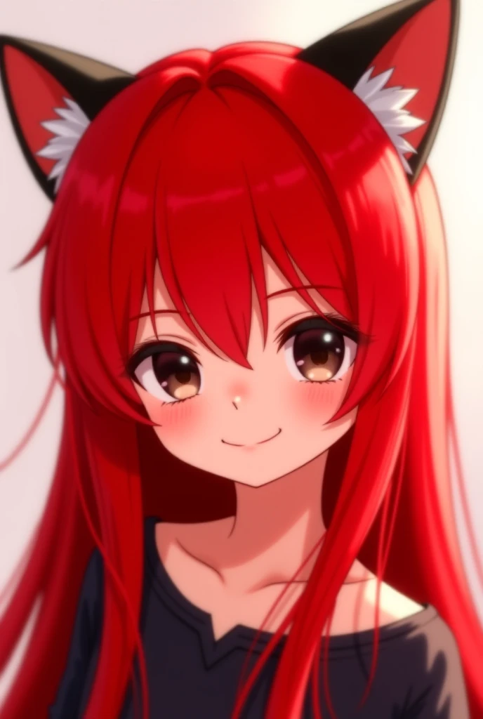  Animate straight red hair,  with cat ears ,  black eyes