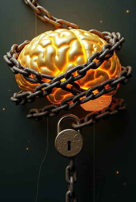 I want a golden brain wrapped with iron chains and a padlock in the middle