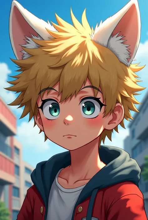  my hero Academia style , Little blond boy with confused white wolf ears
