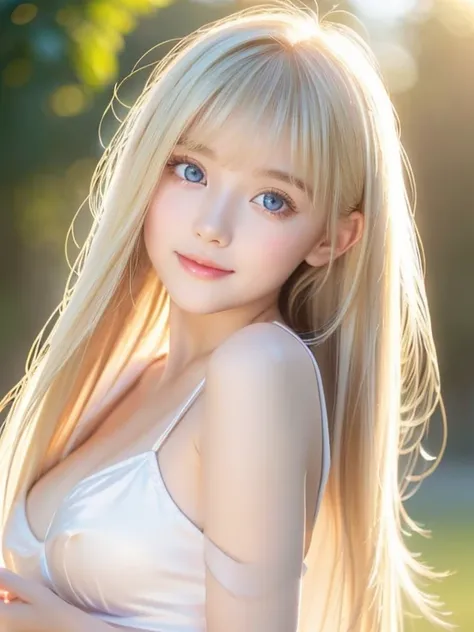  Silky Skin 、 sexy  cute, sexy little, beautiful baby face、Glowing bangs dancing in front of cute face、 silky bangs covering eyes 、Hair that hides the face、Super long straight silky blonde hair、 sexy cute young woman 、Long blonde shiny bright hair、Big, ext...