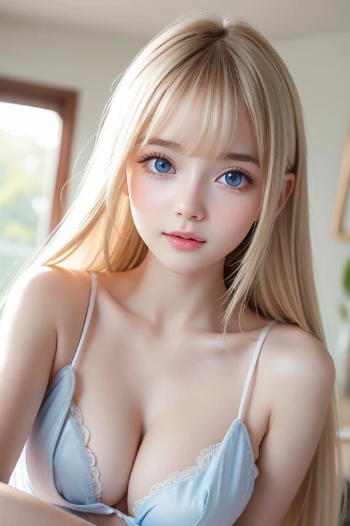  Silky Skin 、 sexy  cute, sexy little, beautiful baby face、Glowing bangs dancing in front of cute face、 silky bangs covering eyes 、Hair that hides the face、Super long straight silky blonde hair、 sexy cute young woman 、Long blonde shiny bright hair、Big, ext...