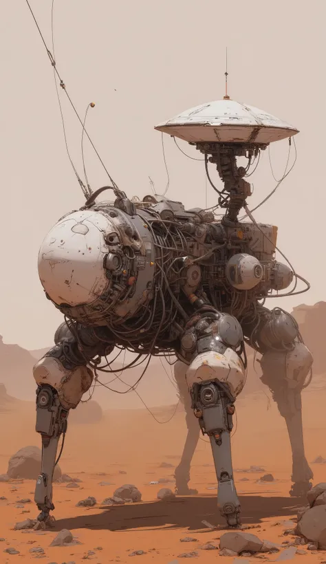 Multi-legged Planetary Exploration Battery、 has a large dish-shaped radar on the head  {x}  eyes like a camera lens compatible with eyes３It has a book and is placed on the main unit 、Headless 、Handless、The camera eye corresponding to the white and blue col...