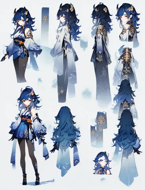 ((masterpiece)), (( best quality )), (( high resolution )), full denim boots, soles, white soles, fantasy, Genshin Clothing, Genshin Outfits, fantasy theme, Genshin costume, fantasy theme, , character information panel, standing, long blue hair, mint eyes ...