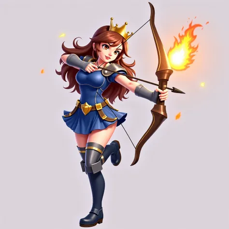 *" An anime-style 2D illustration of the Clash Royale Princess .  She is in a dynamic pose ,  shooting arrows upwards with a determined and confident expression .  Her design faithfully follows the original ,  with all the details well defined .

 She wear...