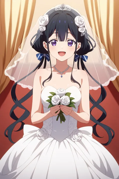 masterpiece,best quality,{{detailed beautiful face and eyes}}, very detailed background,
Aki Adagaki,{{{megami magazine}}},long hair,black hair,twintails,hair bow,hair between eyes,purple eyes,medium breasts,
1girl,hairstyle: (wedding bun:1.2)
Outfit: (wed...