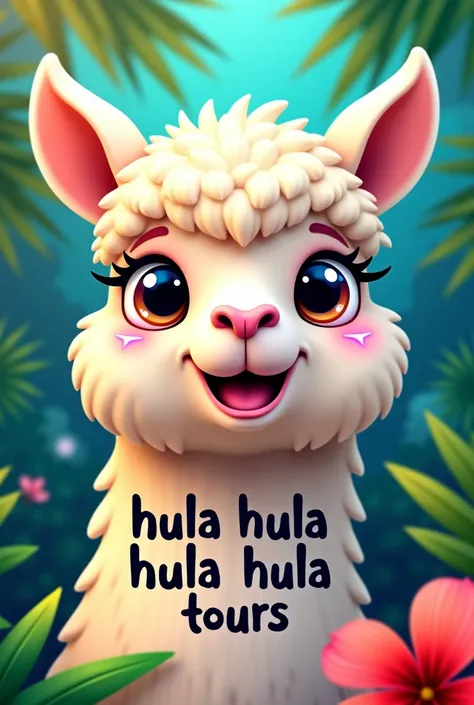 Create an alpaca's head with the words Hula Hula Tours 