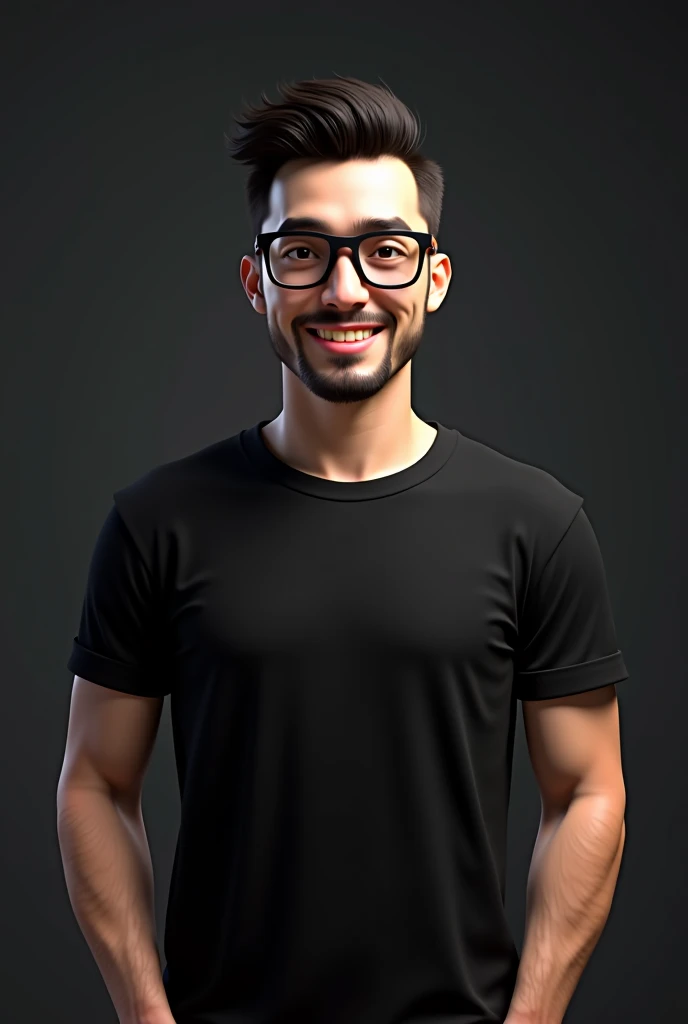 a man in glasses and a black shirt poses for a picture, a 3D render by Daryush Shokof, zbrush central contest winner, digital art, 8k portrait render, 3d character realistic, smooth 3d cg render, 3 d character render, he is wearing a black t-shirt, male ch...