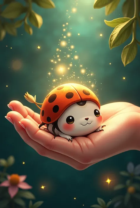  Imagine the good luck vaquita better known as the ladybug in a person's hand, with abundance fund ,  prosperity and good luck  