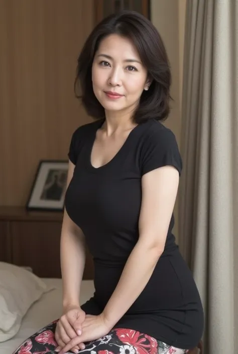   mature woman、  Japanese、48 years old (Mature Beauty: 1.5)、 kind, Enchanting Smiles 、( nasolabial folds :1.4)、  Natural Aging  、Warm Eyes 、(  upper body close-up shot :1.3)、  Soft  , Natural wrinkles 、  clean skin (1.4)、  very detailed (1.4)、 Unmatched Be...