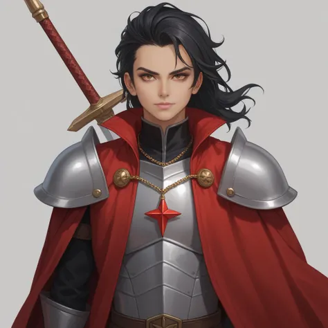 I want his eyes to be more human, it's very strangeA man
The young knight, with pale skin and intensely orange eyes, was a beauty. His long black hair, falling over his shoulders, framed his delicate face, giving him an air of mystery that contrasted with ...