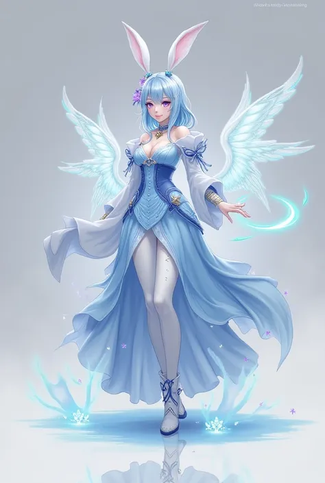 ## **Character design:  Women's Honeymoon **  
** Style :**  elegant ,  ghostly and mysterious ,  combines modern and traditional .  

---

### **1.  outfit  (Clothing & Outfit)**  
#### ** Main costume :**  
- ** Innovative long dress **  light blue ,  so...