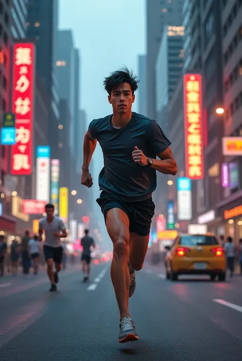 young man running in the street