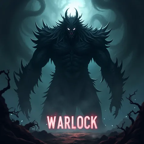  create a cover for the track background, where should be some anime monster and the name WARLOCK below