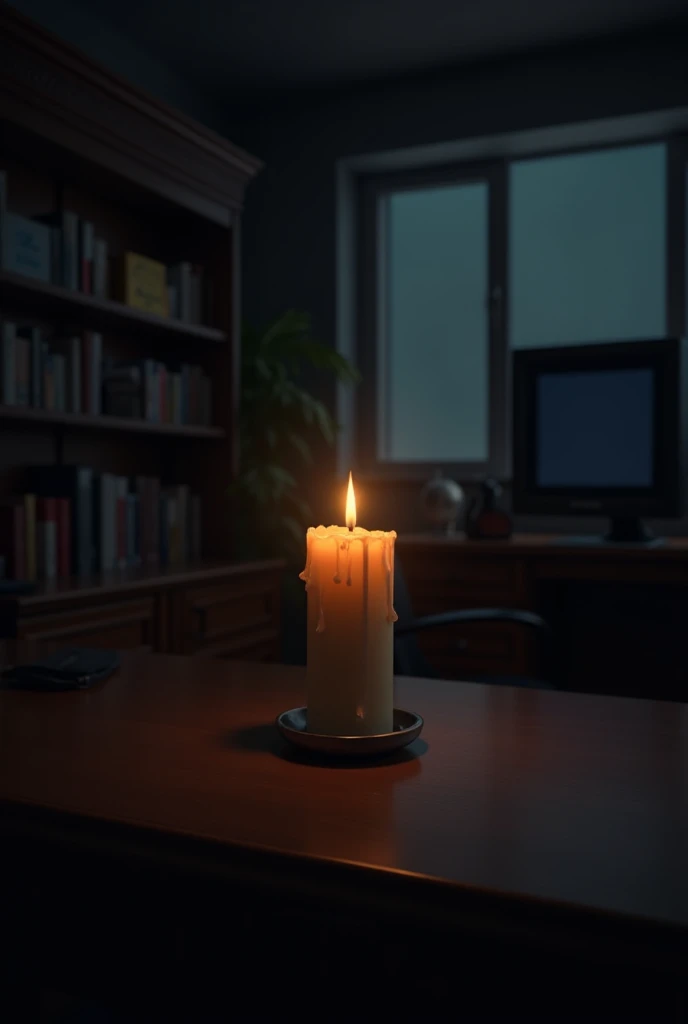 The image of a candle in an office in the dark is high resolution, true and wonderful