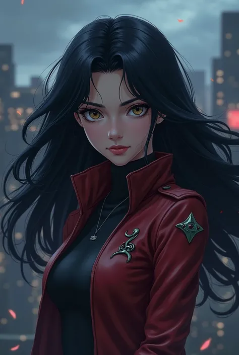 The background of My Hero Academia she has black hair is her waist 