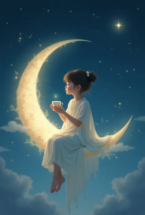 Girl in moon drink tea 