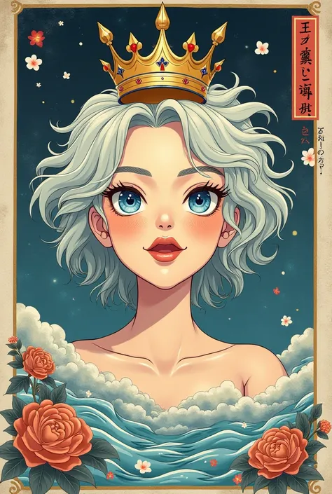 The Einstein equation with a crown
 anime seductive smile,  Ukiyo-e, 