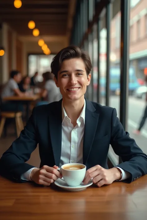 A real image of a person drinking coffee 