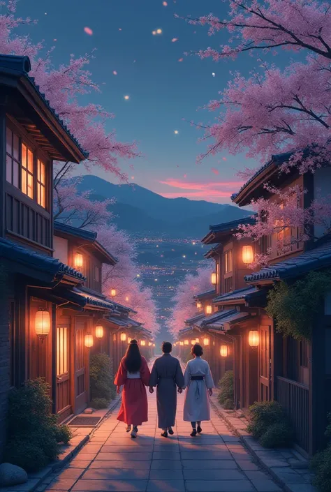 Japanese holiday, evening, paper lanterns 