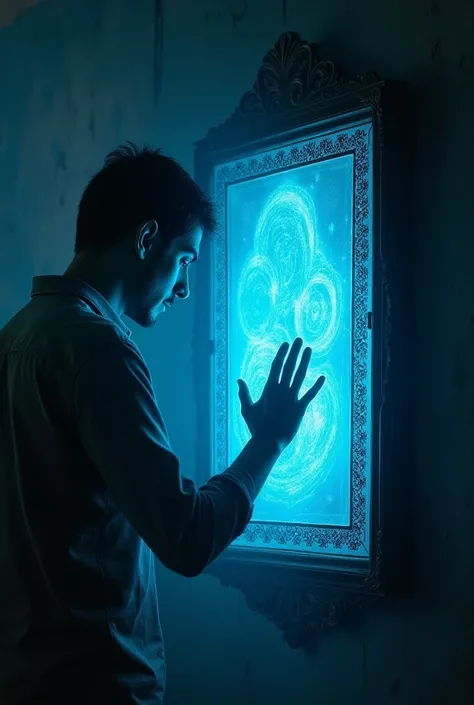 Yasir: (Curiously ) An old mirror? 

( wipes it with his hand, illuminates it with a blue light and pulls it inside)