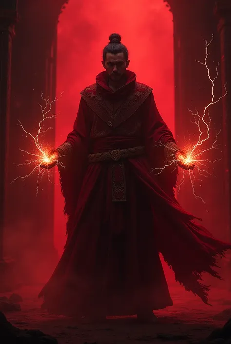 Red background, Burma magic spell user,dark and badass pose