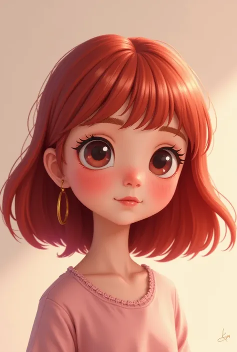  Young Girl, with hair slightly longer than the shoulders in a reddish violet and smooth shade , nice .  With a cartoon style like that of karol g in the album “Tomorrow Will Be Beautiful”