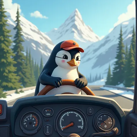 Penguin driving a truck 