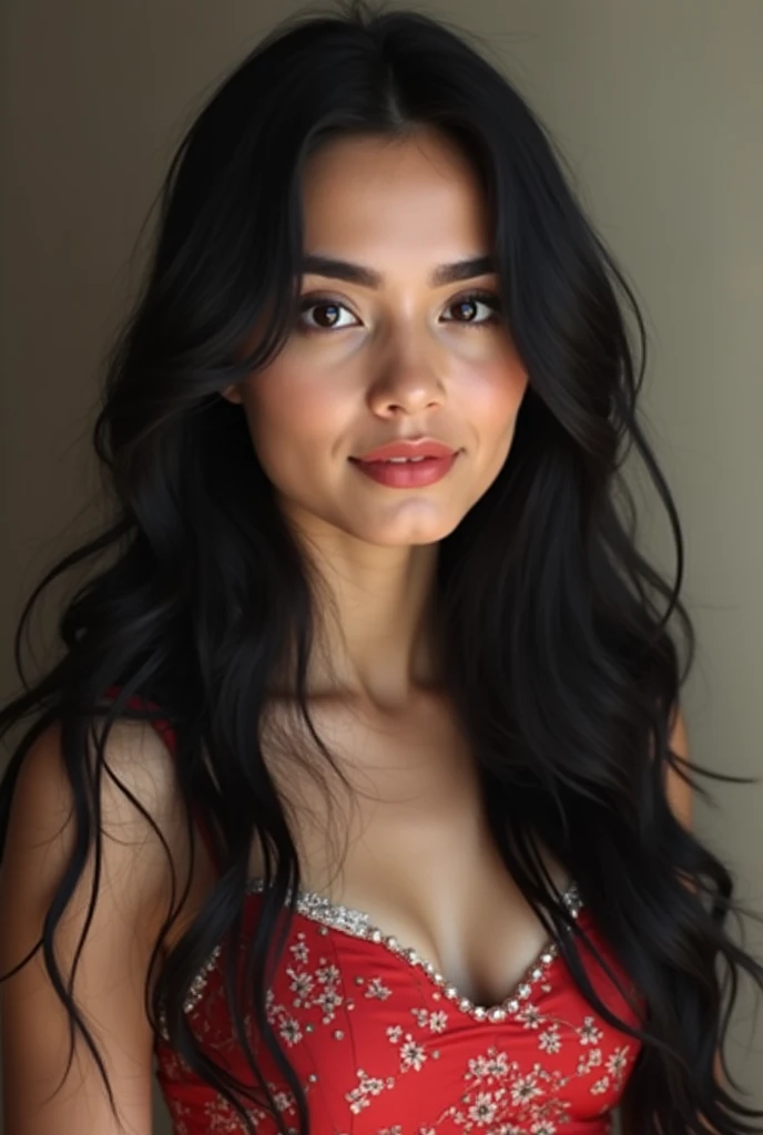 araffe woman with long black hair wearing a red and white dress, violet myers, 18 years old, profile image, photo of young woman, 19-year-old girl, 1 , young woman with long dark hair, alanis guillen, valentina remenar, 21 years old, headshot profile pictu...