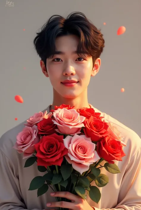 BTS Jungkook with realistic bouquet of roses