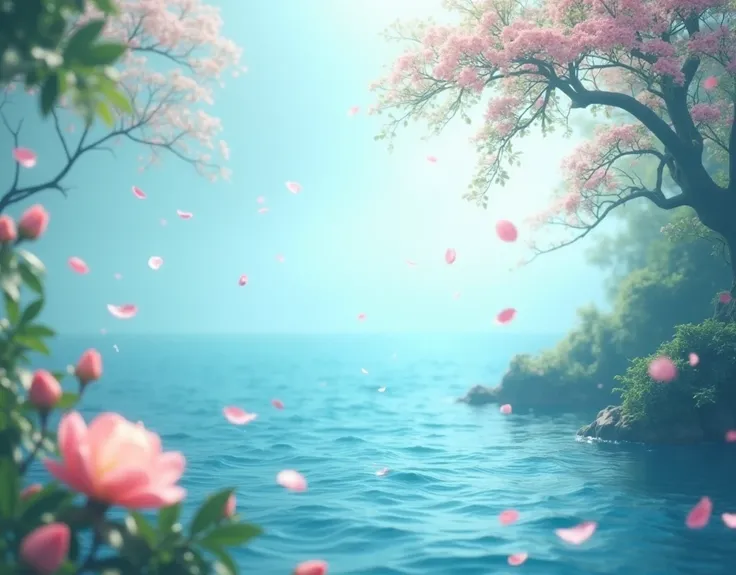 Masterpiece, best quality, (very detailed CG unity 8k wallpaper) (best quality), (best illustration), (best shadows) Nature&#39, blue sea,delicate leaves petals of various colors falling in the air light Tracking, super detailed 