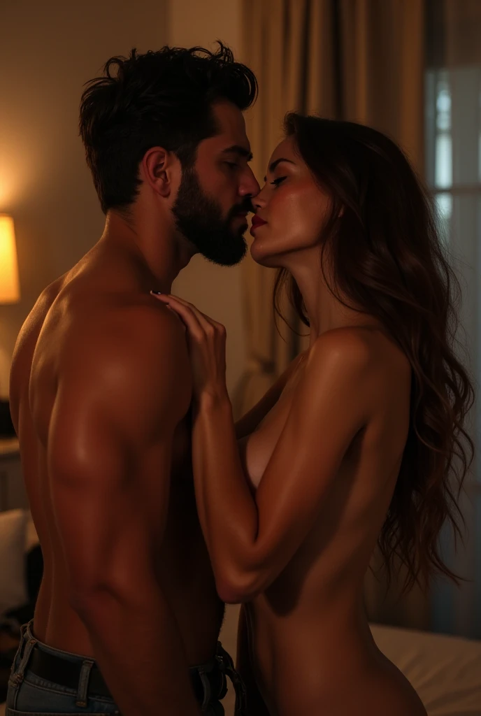 Hot girl kissing me with half nude