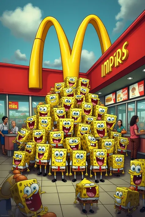 The 100 spongebobs go in the mcdonald