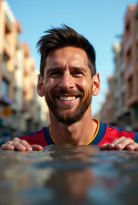 A photo with Messi's face in In Jandouba with a funny catch phrase and who says he's coming from below, a funny thing that's the most important thing. 