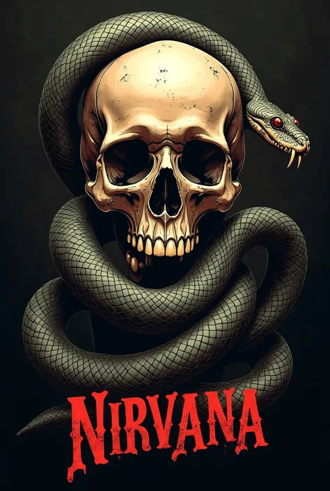 Skull with snake with the name Nirvana tattoo style