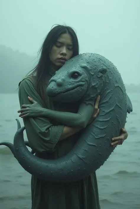 A person holding a giant dog fish in their arms 