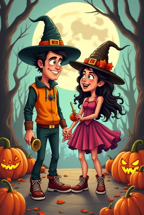 There's a man and a woman dressed for the #halloween#cartoon