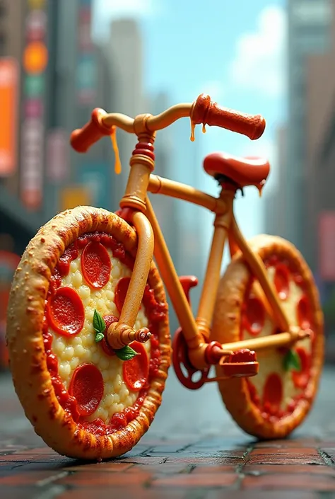 Cycling bike made of pizza