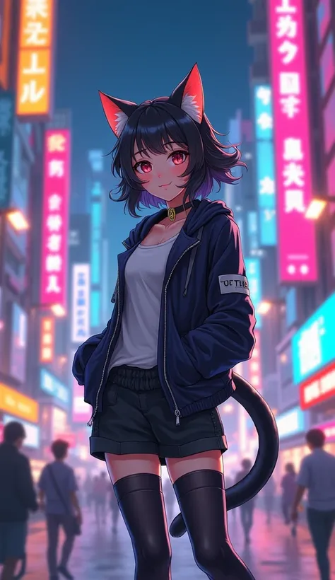 以下の promptを使用すると、I made it with 「Cat girl」「 adult woman」「fine」「whole body」「City」 。

 prompt:
“A lively and energetic catgirl with a mature and confident aura, standing in the middle of a bustling modern city. She has cat ears and a tail, with stylish yet p...