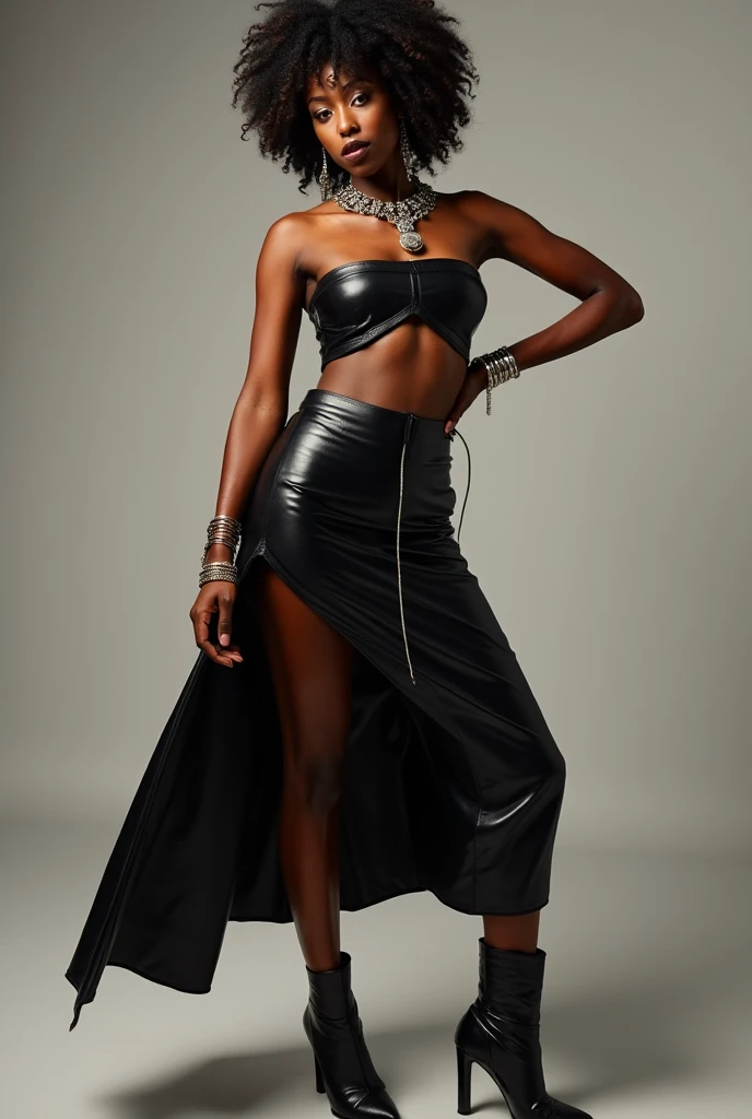 Performative and Empowered Look for Black Trans Women
Leather or Vinyl Top and Skirt Set:  A set of cropped top with a long or midi skirt made of leather or vinyl . The tone can be black ,  vibrant red or metallic ,  bringing a powerful and sexy vibe .
det...