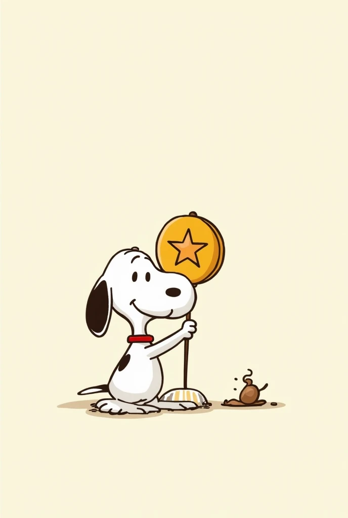 Again. Snoopy eating a circular dalgona candy but with a star shape in it. Peanuts style