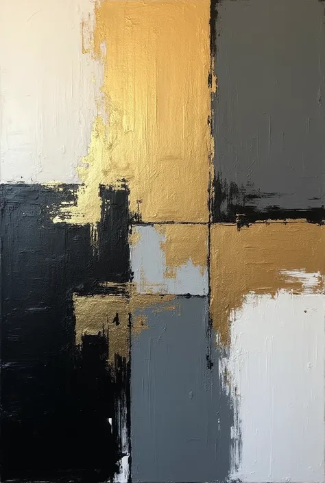 Create modern, ABSTRACT paintings, inspired by the artists (((Patricia Baia and Nicole Nicholas))), and have disordered colors without blurring etc... but they must be elegant designs, STRONG colors,,, use, GOLD, BLACK,, GRAY, WHITE... no faces and that's ...