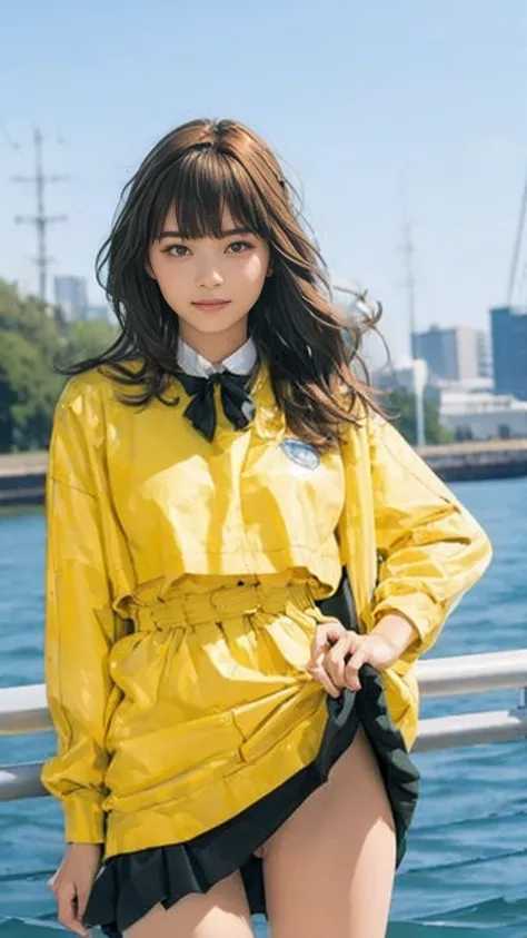  highest quality、8k、 very detailed, arafed woman In uniform posing on a wall near the water, wearing uniform, wearing a uniform, Full uniform, uniformを着用する, In uniform女の子, in uniform, JK uniform, uniform, Full Dress uniform, uniformを着て, Blue uniform, In un...