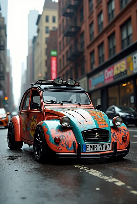 graffiti 2cv tunning citroen jantes alu 17 pouces 3D ecrit en police gta Emir 7fa7 dans new york
