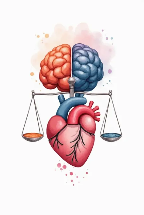 Logo for social psychology,  half brain half human heart with a scale in the middle, The watercolor drawing  