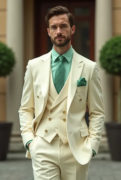 Men attire with color cream, with shades of mint green.