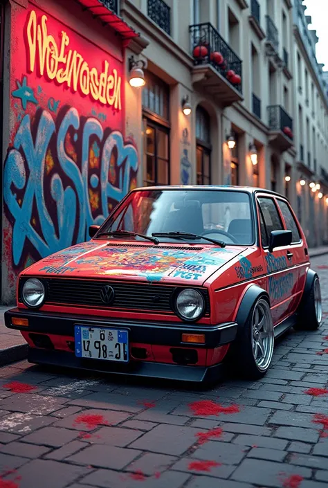 graffiti golf gti serie 2 wolfwasgen  jantes alu 19 pouces 3D ecrit en police de charactére gta Emir 7fa7 dans paris
