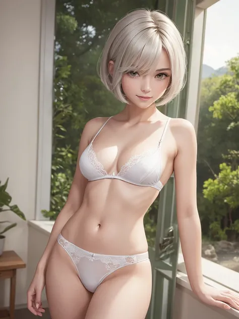 (( masterpiece,   best quality,  ultra-detailed,  High Resolution ,  cg hair, super detailed,  Handsome human body modeling ,  Cleaner and prettier lighting )), 1 ,  low, young-looking girl ,  beautiful,   cute and idol face ,  smile,  shiny silver hair an...