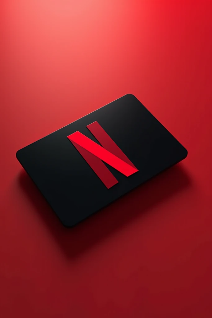 Create a visually appealing digital image of a Netflix gift card. The design should feature the iconic Netflix red and black color scheme, with a sleek and modern layout. The card should have a glossy, 3D effect, making it look realistic and tangible. Incl...